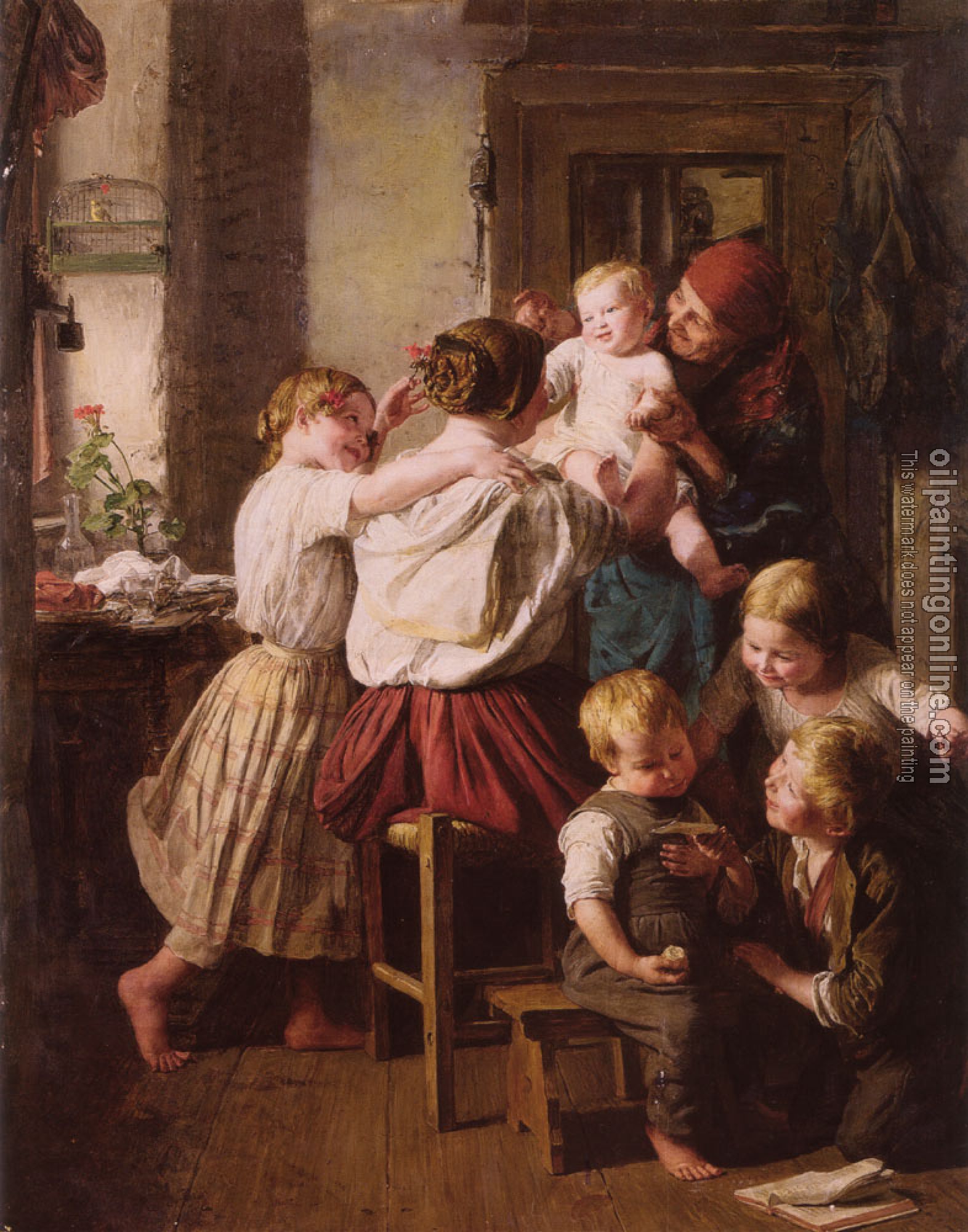 Waldmuller, Ferdinand Georg - Children Making Their Grandmother a Present on Her Name Day